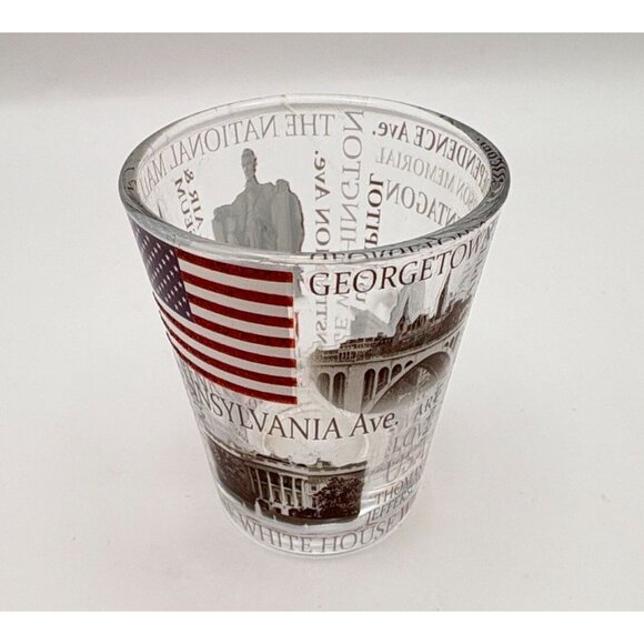 Washington D C Souvenir Shot Glass American Flag Iconic City Landmarks Design - Picture 2 of 9